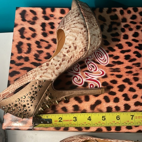 Naughty Monkey's Multi-Color Glam Dandy Spiked Heels in Beige Snake-print. - Picture 9 of 10